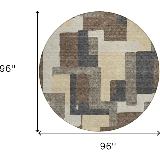 8' Brown And Taupe Round Abstract Washable Indoor Outdoor Area Rug Photo 3