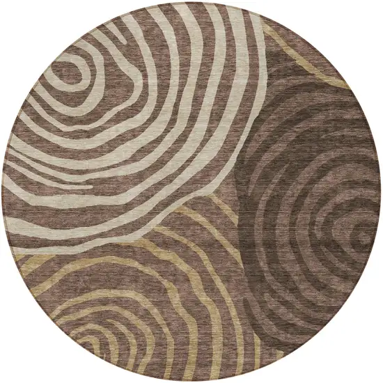 8' Brown And Taupe Round Abstract Washable Indoor Outdoor Area Rug Photo 5