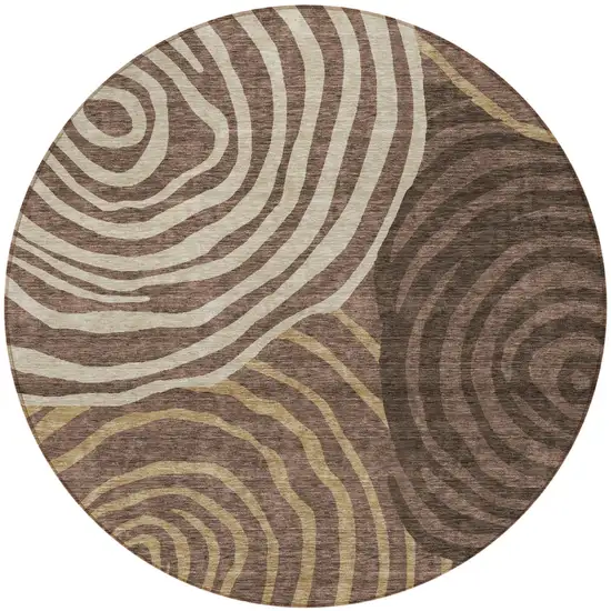 8' Brown And Taupe Round Abstract Washable Indoor Outdoor Area Rug Photo 5