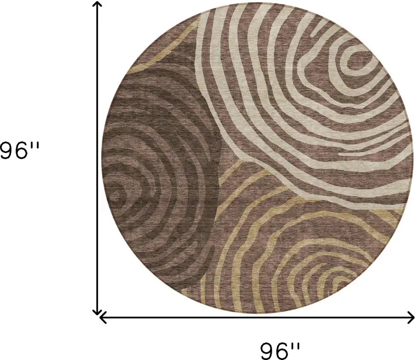 8' Brown And Taupe Round Abstract Washable Indoor Outdoor Area Rug Photo 8