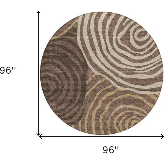 8' Brown And Taupe Round Abstract Washable Indoor Outdoor Area Rug Photo 8
