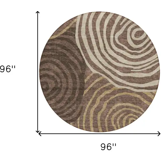 8' Brown And Taupe Round Abstract Washable Indoor Outdoor Area Rug Photo 8