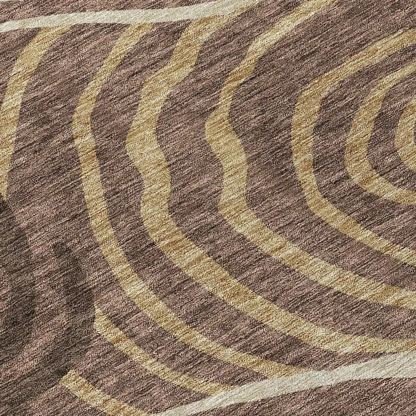 8' Brown And Taupe Round Abstract Washable Indoor Outdoor Area Rug Photo 9