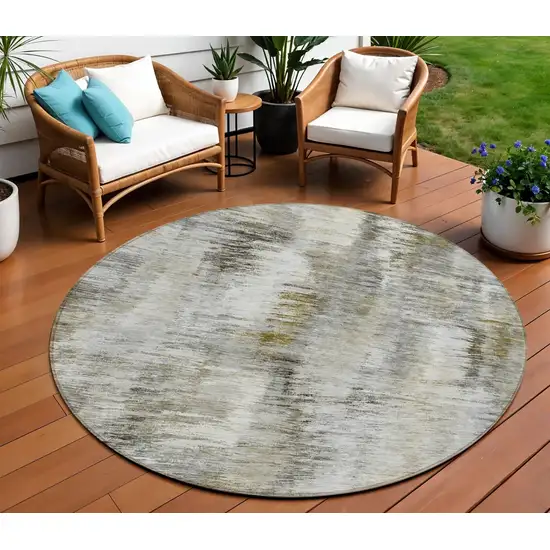 8' Brown And Taupe Round Abstract Washable Indoor Outdoor Area Rug Photo 1