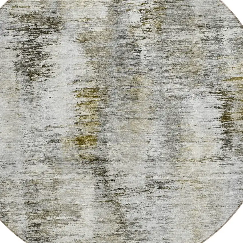8' Brown And Taupe Round Abstract Washable Indoor Outdoor Area Rug Photo 4
