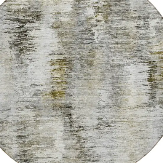 8' Brown And Taupe Round Abstract Washable Indoor Outdoor Area Rug Photo 4