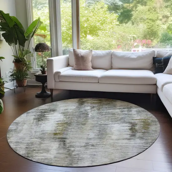 8' Brown And Taupe Round Abstract Washable Indoor Outdoor Area Rug Photo 7