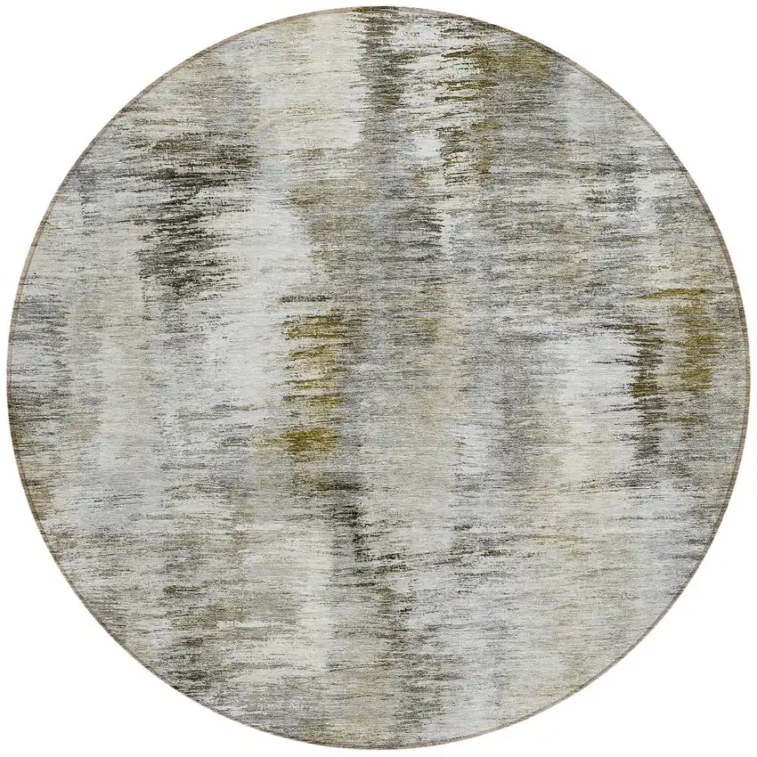 8' Brown And Taupe Round Abstract Washable Indoor Outdoor Area Rug Photo 5