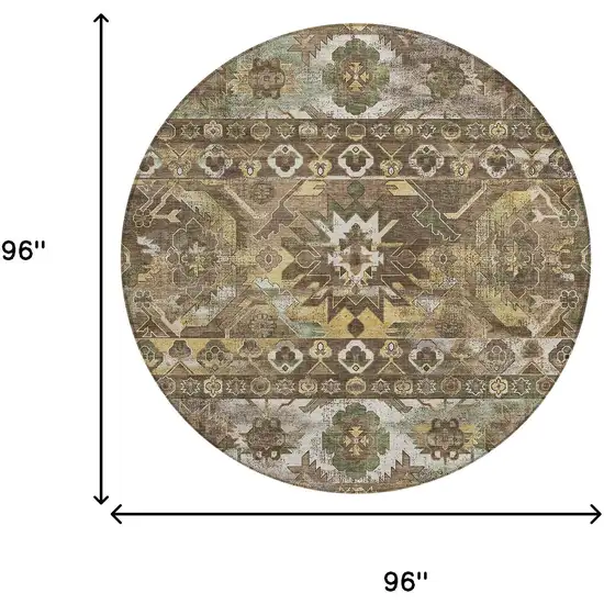 8' Brown And Taupe Round Cactus Washable Indoor Outdoor Area Rug Photo 6