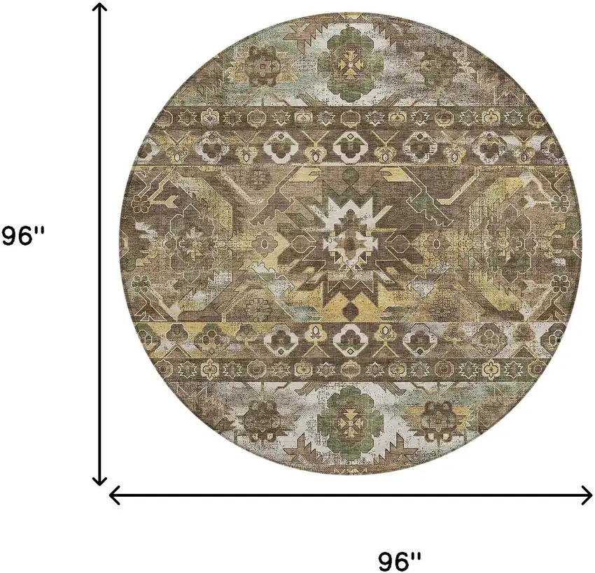 8' Brown And Taupe Round Cactus Washable Indoor Outdoor Area Rug Photo 6