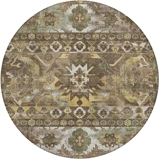8' Brown And Taupe Round Cactus Washable Indoor Outdoor Area Rug Photo 1