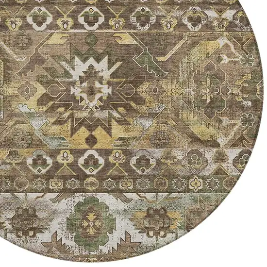 8' Brown And Taupe Round Cactus Washable Indoor Outdoor Area Rug Photo 2