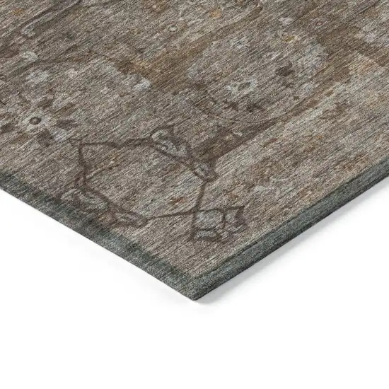 8' Brown And Taupe Round Floral Washable Indoor Outdoor Area Rug Photo 6