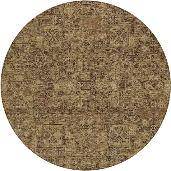 8' Brown And Taupe Round Floral Washable Indoor Outdoor Area Rug Photo 2