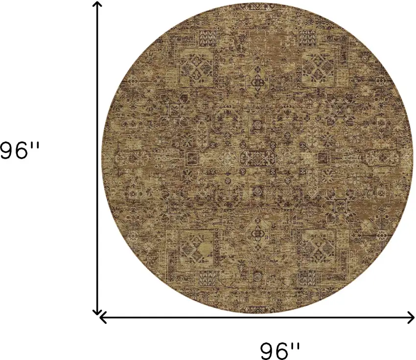 8' Brown And Taupe Round Floral Washable Indoor Outdoor Area Rug Photo 3