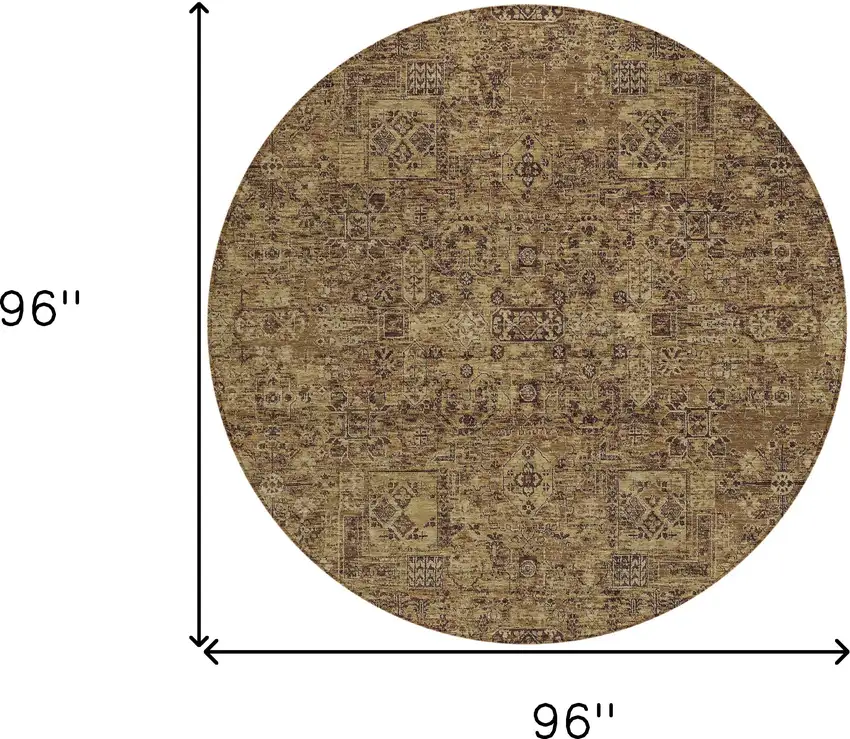 8' Brown And Taupe Round Floral Washable Indoor Outdoor Area Rug Photo 3