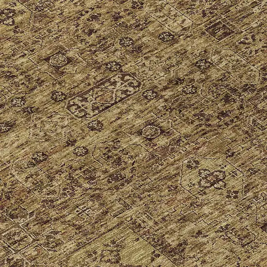 8' Brown And Taupe Round Floral Washable Indoor Outdoor Area Rug Photo 7