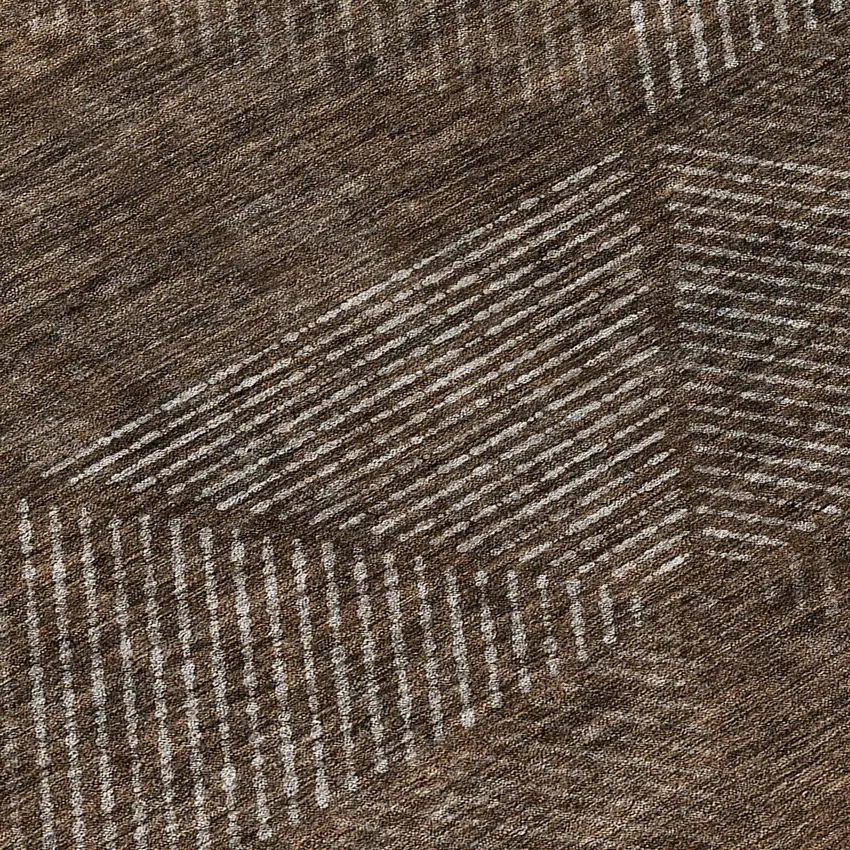 8' Brown And Taupe Round Geometric Washable Indoor Outdoor Area Rug Photo 8
