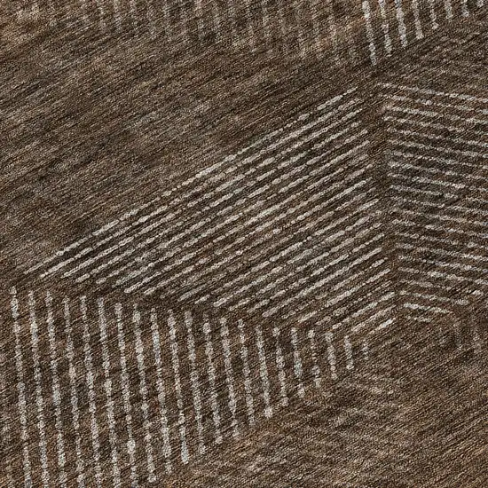 8' Brown And Taupe Round Geometric Washable Indoor Outdoor Area Rug Photo 8