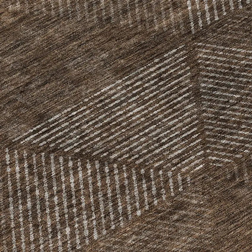 8' Brown And Taupe Round Geometric Washable Indoor Outdoor Area Rug Photo 8