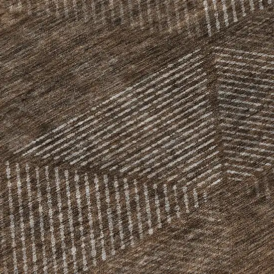 8' Brown And Taupe Round Geometric Washable Indoor Outdoor Area Rug Photo 8