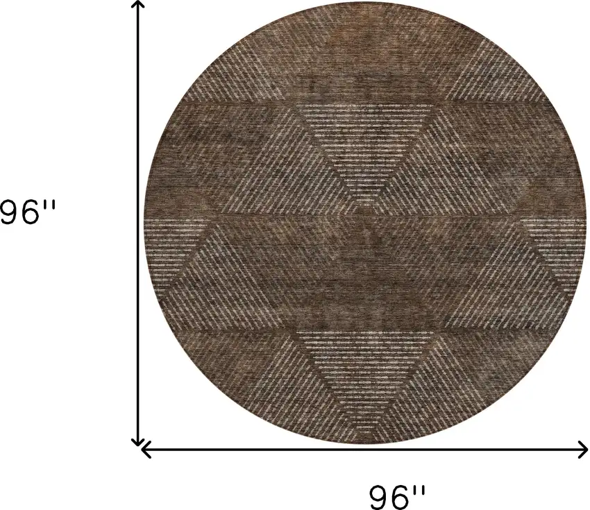 8' Brown And Taupe Round Geometric Washable Indoor Outdoor Area Rug Photo 3