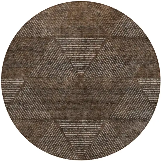 8' Brown And Taupe Round Geometric Washable Indoor Outdoor Area Rug Photo 2
