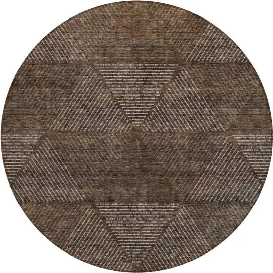 8' Brown And Taupe Round Geometric Washable Indoor Outdoor Area Rug Photo 2
