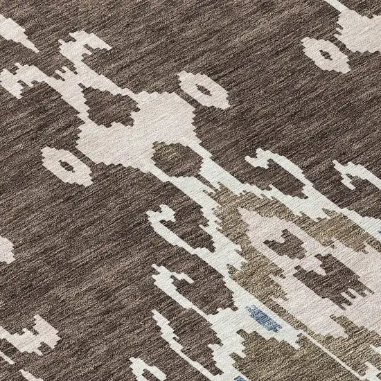8' Brown And Taupe Round Ikat Washable Indoor Outdoor Area Rug Photo 9