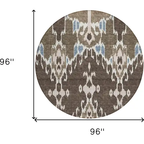 8' Brown And Taupe Round Ikat Washable Indoor Outdoor Area Rug Photo 8
