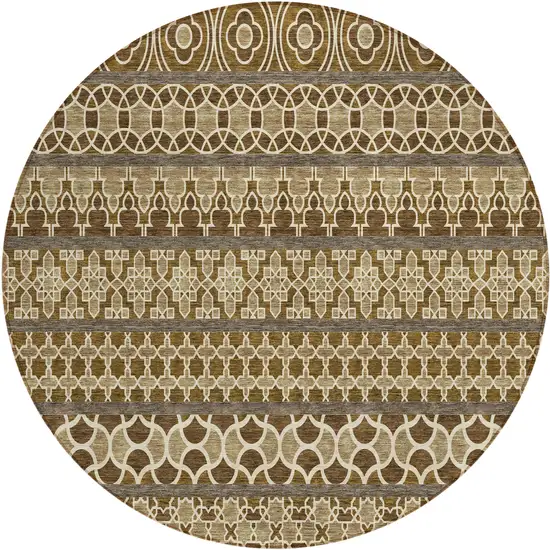 8' Brown And Taupe Round Quatrefoil Washable Indoor Outdoor Area Rug Photo 1