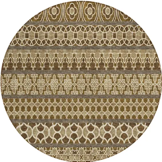 8' Brown And Taupe Round Quatrefoil Washable Indoor Outdoor Area Rug Photo 6
