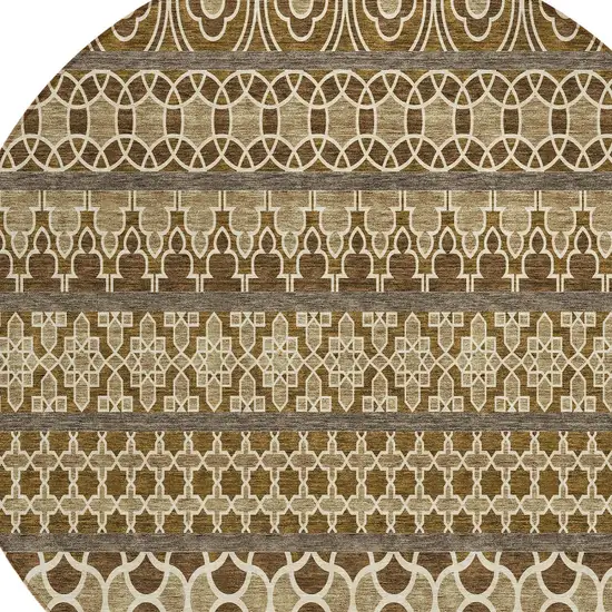 8' Brown And Taupe Round Quatrefoil Washable Indoor Outdoor Area Rug Photo 4