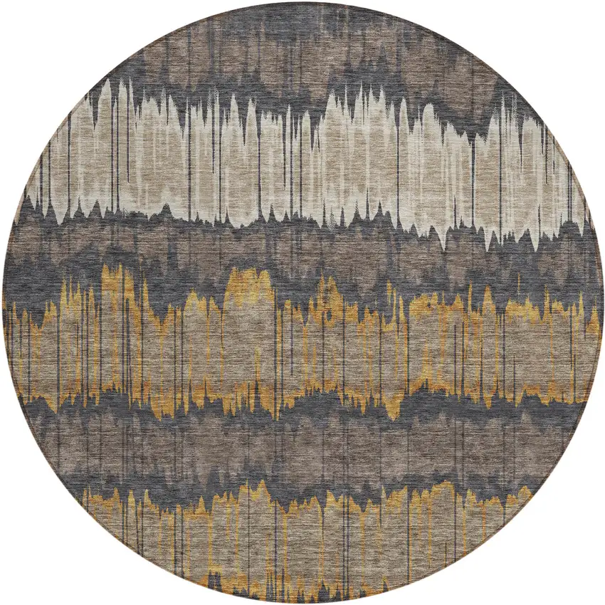 8' Brown And Taupe Round Striped Washable Indoor Outdoor Area Rug Photo 1