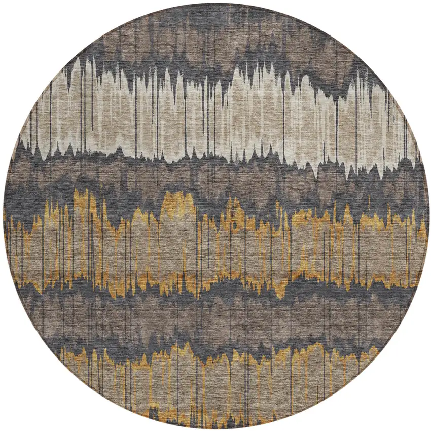 8' Brown And Taupe Round Striped Washable Indoor Outdoor Area Rug Photo 1