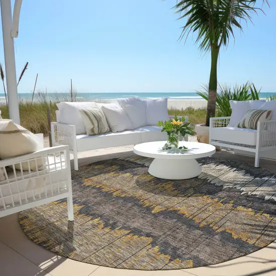 8' Brown And Taupe Round Striped Washable Indoor Outdoor Area Rug Photo 6