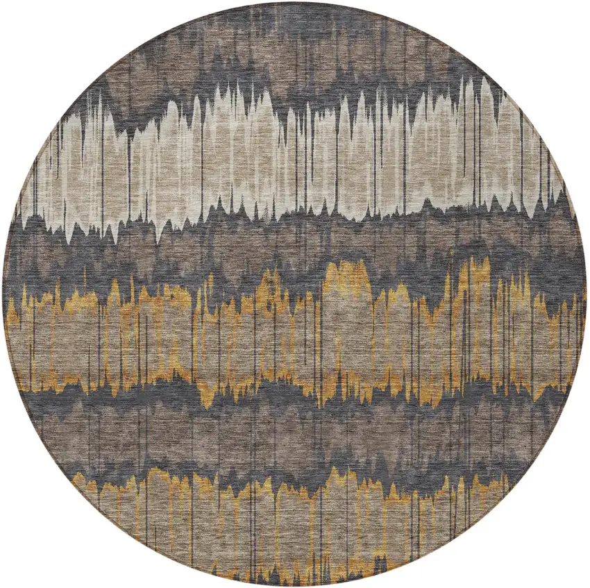 8' Brown And Taupe Round Striped Washable Indoor Outdoor Area Rug Photo 5