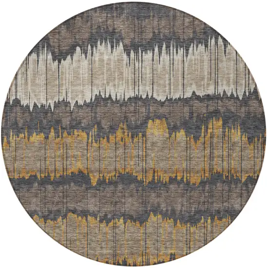 8' Brown And Taupe Round Striped Washable Indoor Outdoor Area Rug Photo 5