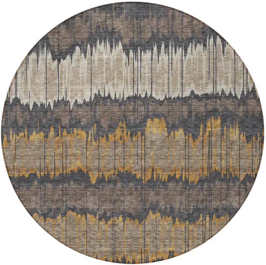 8' Brown And Taupe Round Striped Washable Indoor Outdoor Area Rug Photo 5