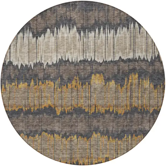 8' Brown And Taupe Round Striped Washable Indoor Outdoor Area Rug Photo 5