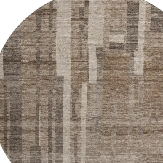 8' Brown And Taupe Striped Washable Round Rug With UV Protection Photo 2