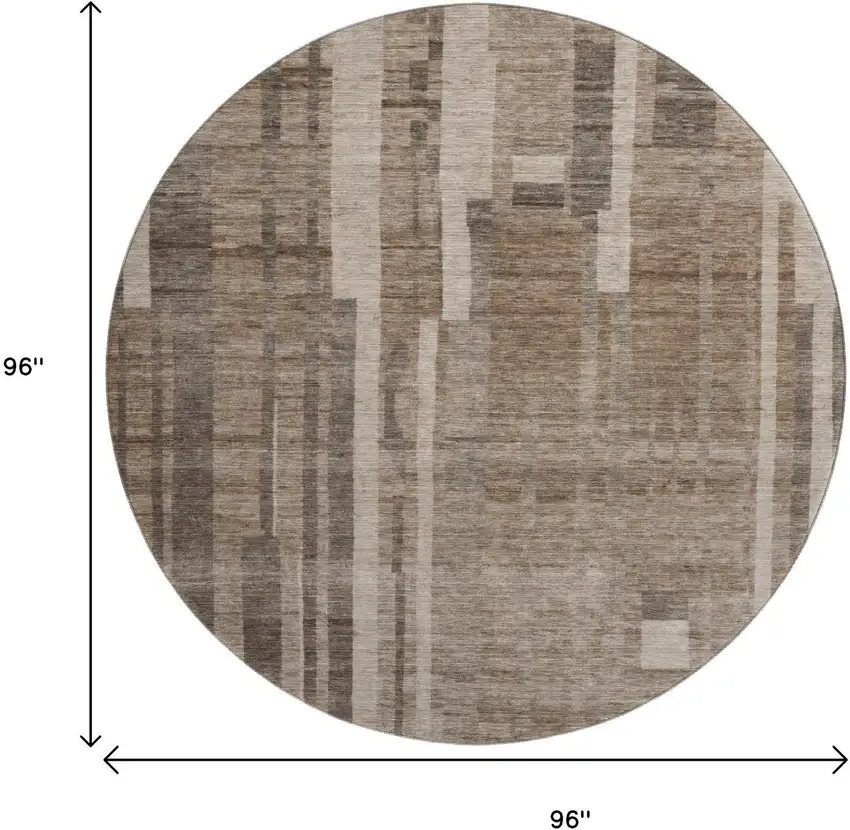 8' Brown And Taupe Striped Washable Round Rug With UV Protection Photo 9