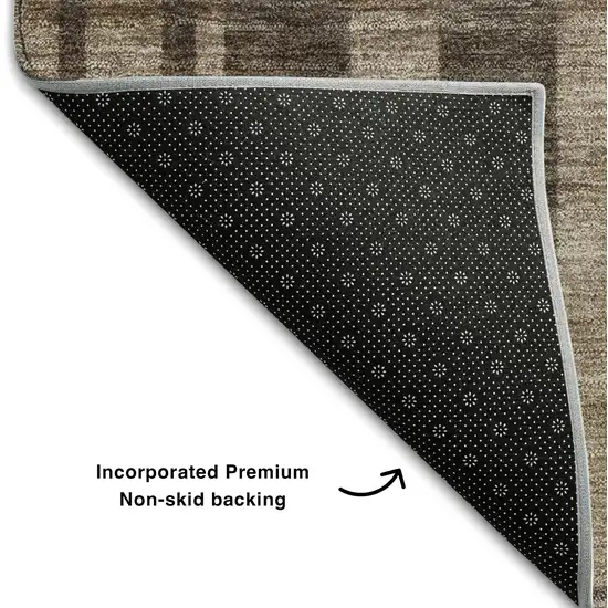 8' Brown And Taupe Striped Washable Round Rug With UV Protection Photo 5