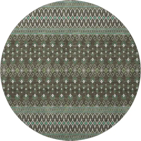 8' Brown And Taupe Tribal Washable Round Rug With UV Protection Photo 3
