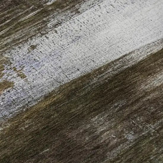 8' Brown And Teal Abstract Washable Round Rug With UV Protection Photo 7