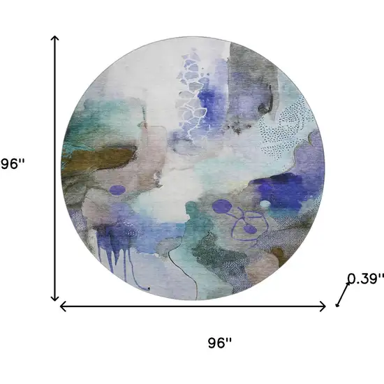 8' Brown And Teal Abstract Washable Round Rug With UV Protection Photo 8