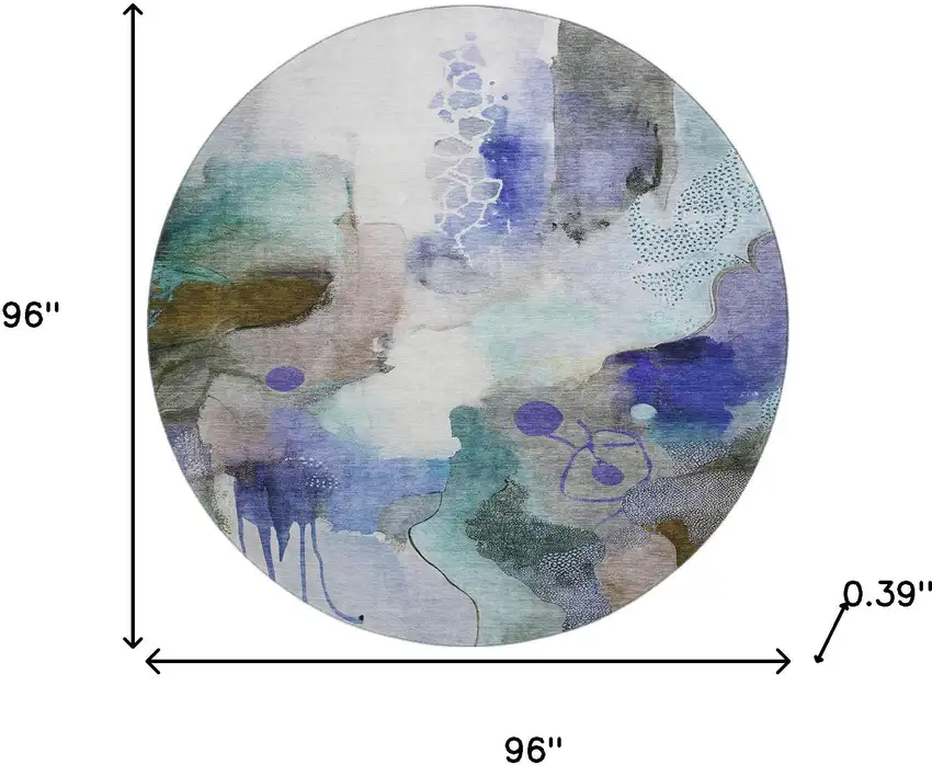 8' Brown And Teal Abstract Washable Round Rug With UV Protection Photo 8