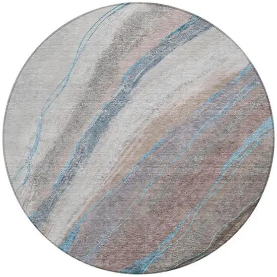 8' Brown And Teal Blue Round Abstract Washable Indoor Outdoor Area Rug Photo 3