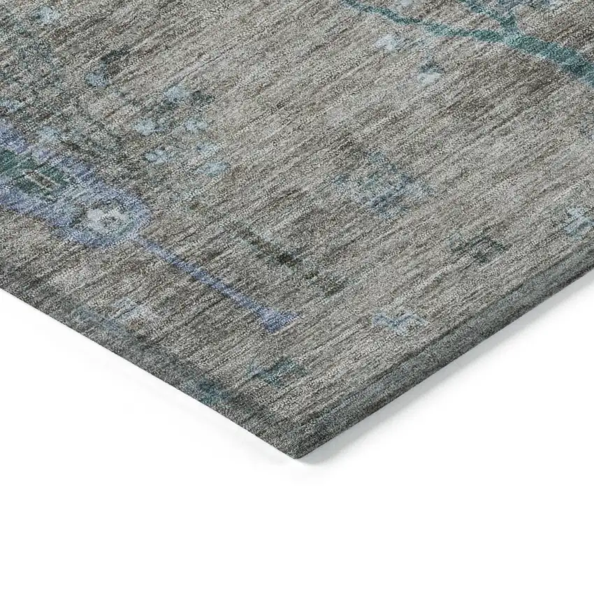 8' Brown And Teal Blue Round Floral Washable Indoor Outdoor Area Rug Photo 7