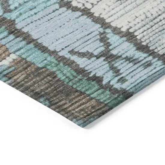 8' Brown And Teal Blue Round Tribal Washable Indoor Outdoor Area Rug Photo 7